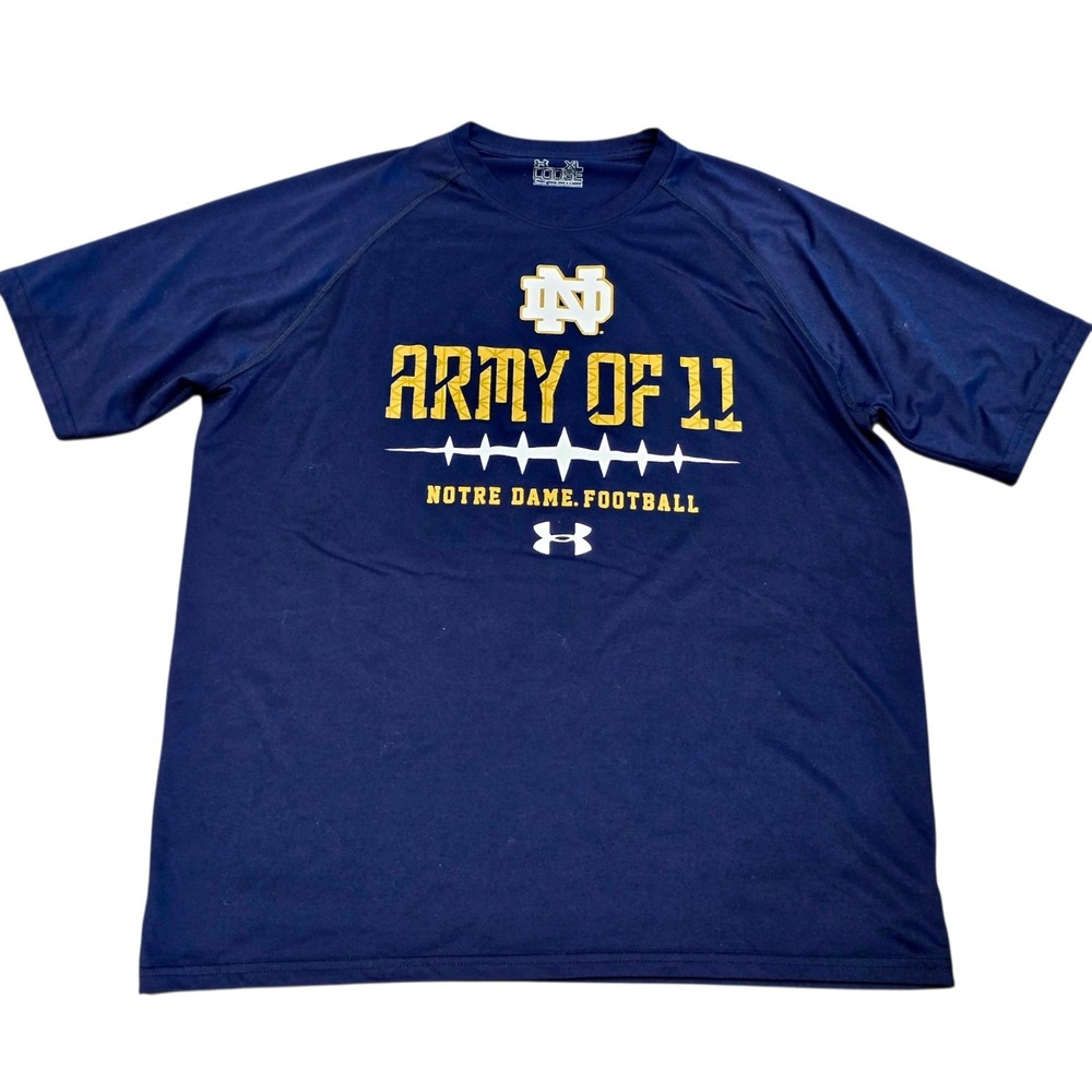 Under Armour Notre Dame Fighting Irish ARMY OF 11 Football Tee Mens XL Navy Blue